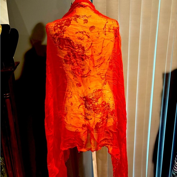 Beaded & Stoned Orange Scarf Wrap Bead Detailing Rhinestone - Picture 4 of 6